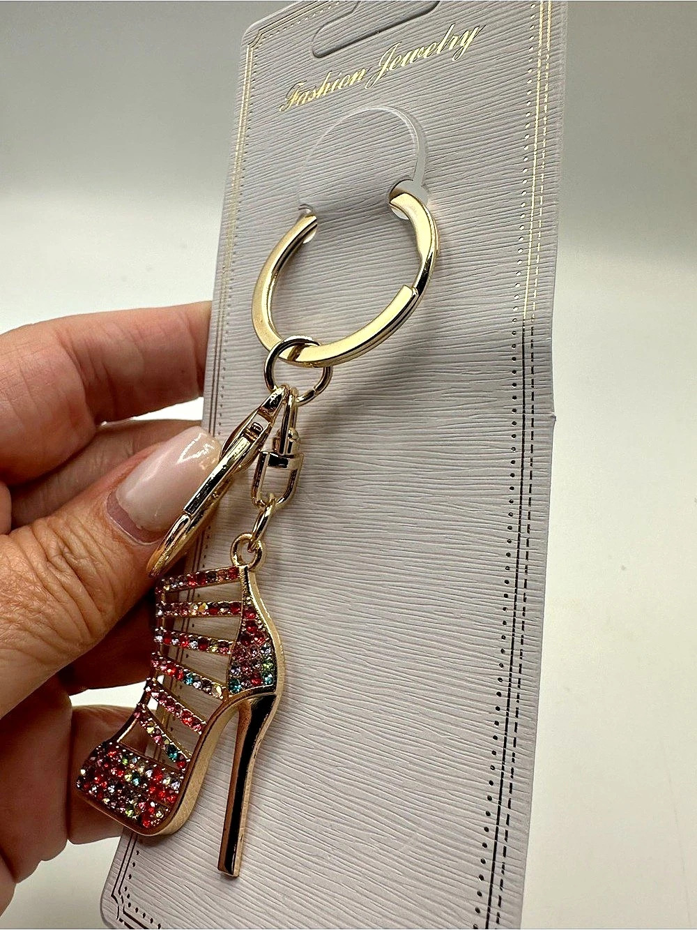 High Heel Shoe Keychain Rhinestone Gold - Picture 3 of 6